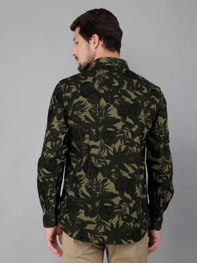 Olive 100% Cotton Printed Shirt-Men Shirts-Crimsoune Club