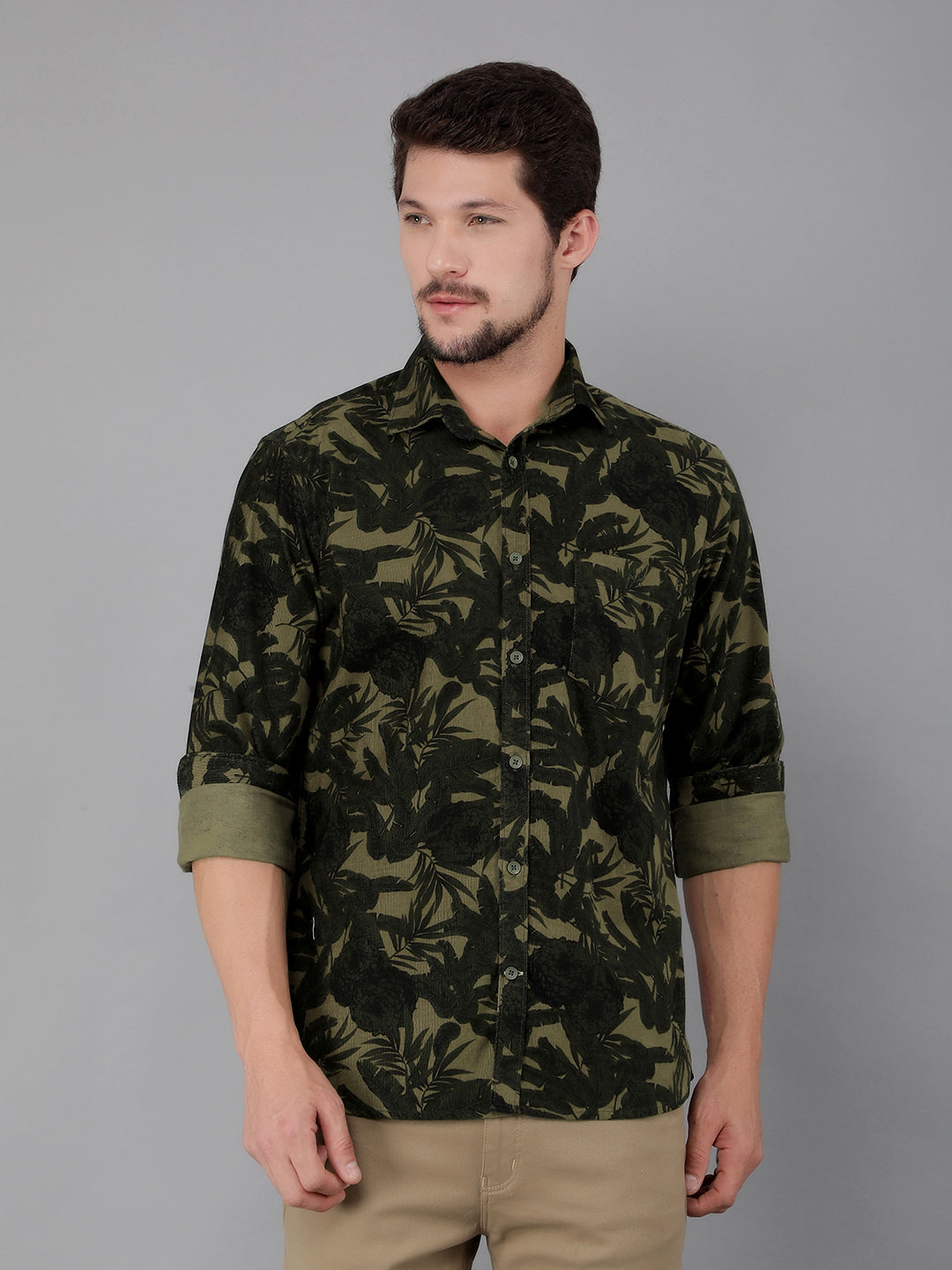 Olive 100% Cotton Printed Shirt-Men Shirts-Crimsoune Club