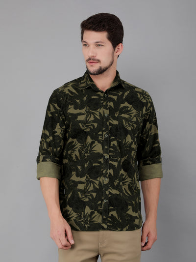 Olive 100% Cotton Printed Shirt-Men Shirts-Crimsoune Club