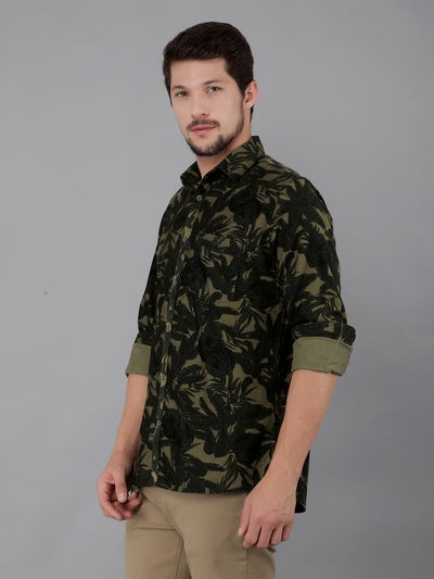 Olive 100% Cotton Printed Shirt-Men Shirts-Crimsoune Club