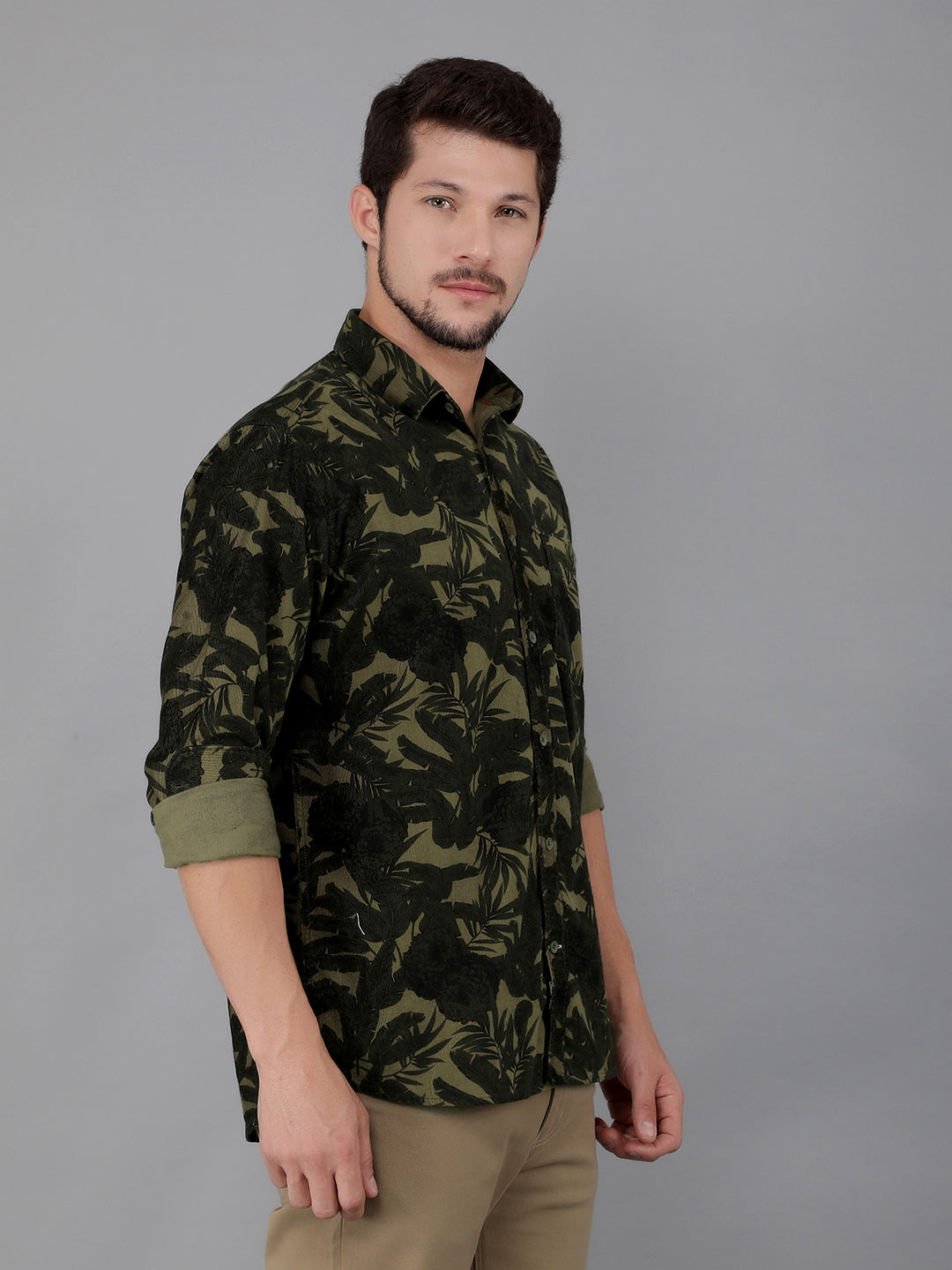Olive 100% Cotton Printed Shirt-Men Shirts-Crimsoune Club