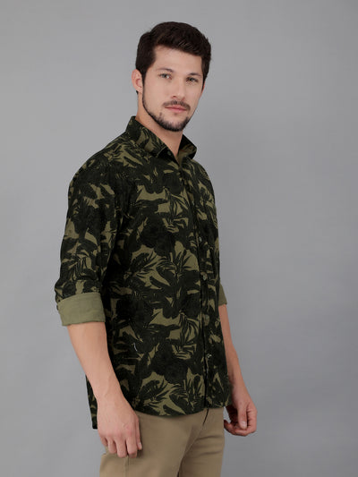 Olive 100% Cotton Printed Shirt-Men Shirts-Crimsoune Club