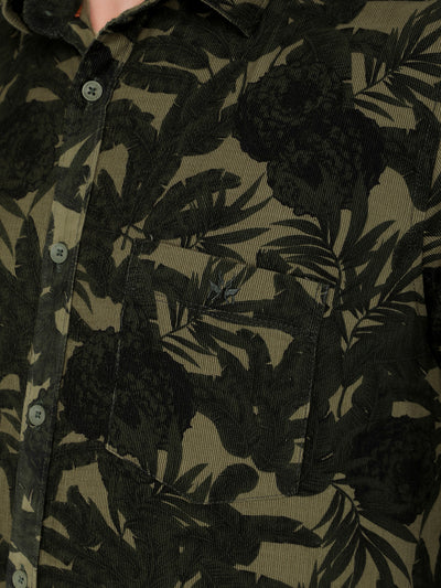 Olive 100% Cotton Printed Shirt-Men Shirts-Crimsoune Club
