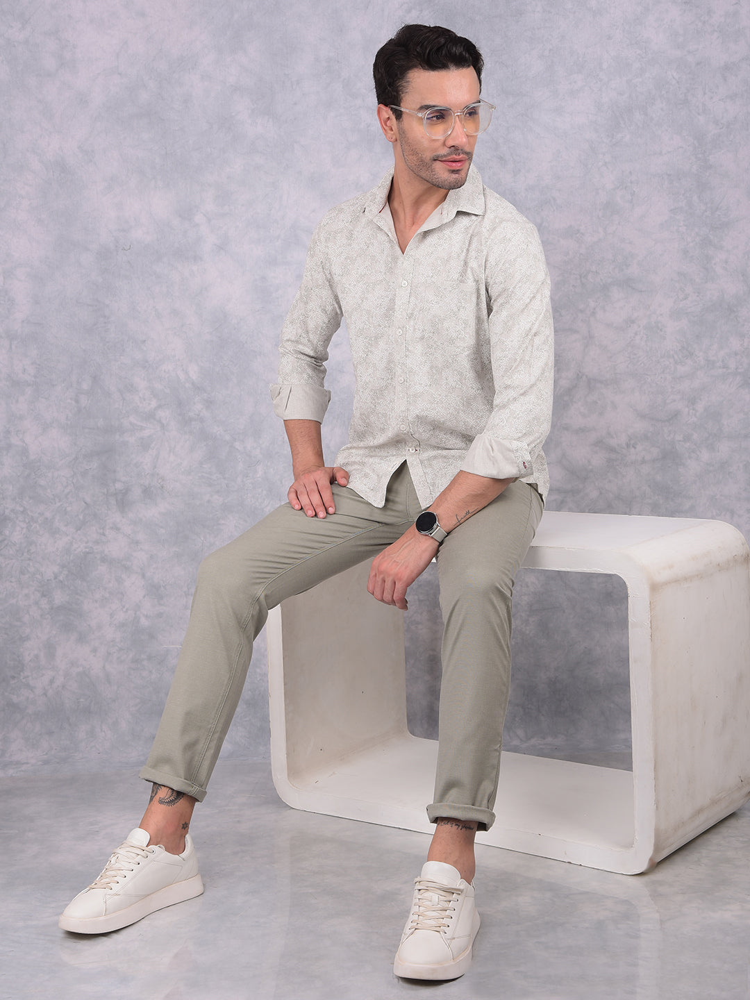 Green Printed Shirt-Men Shirts-Crimsoune Club