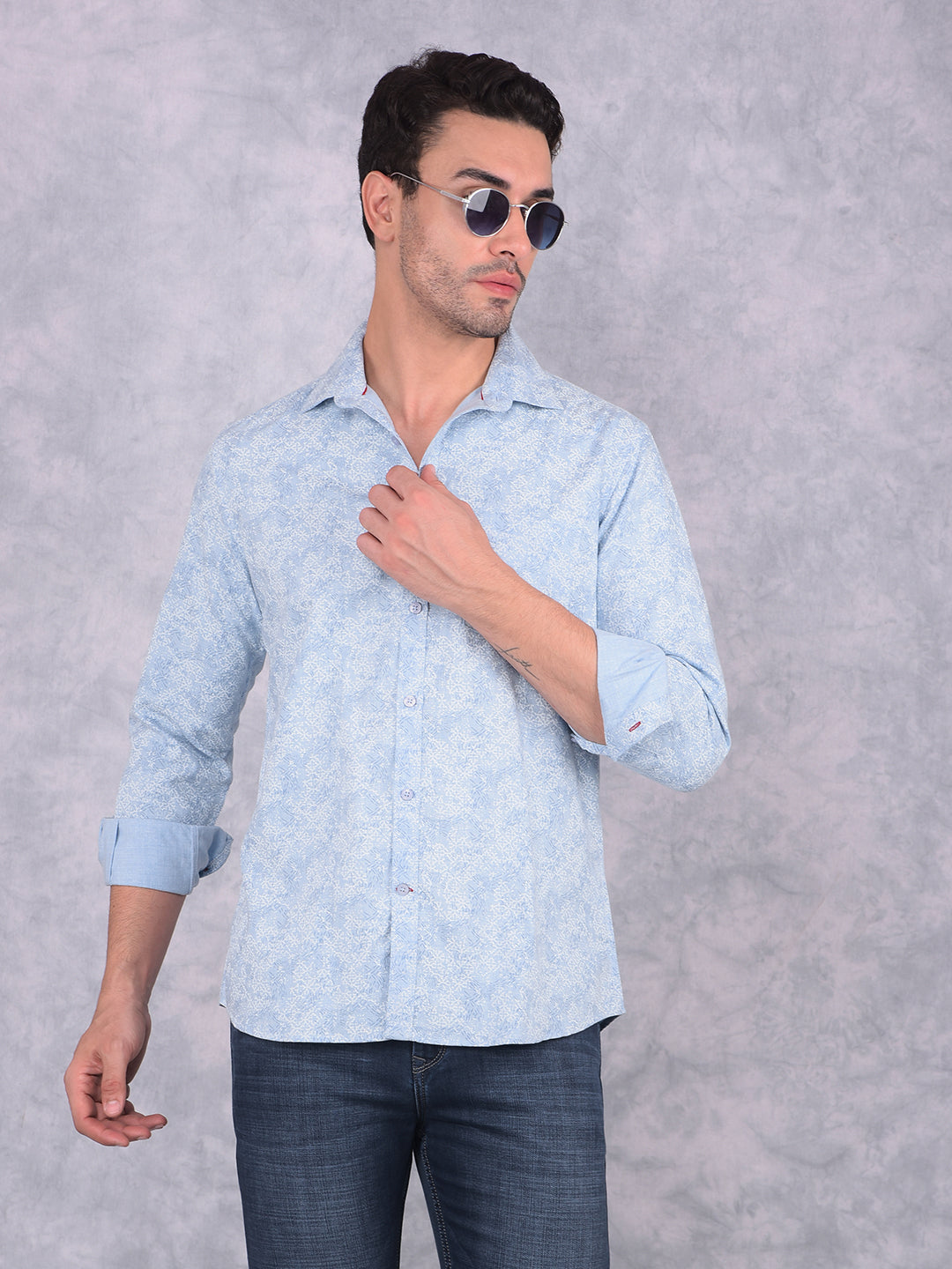 Blue Printed Shirt-Men Shirts-Crimsoune Club