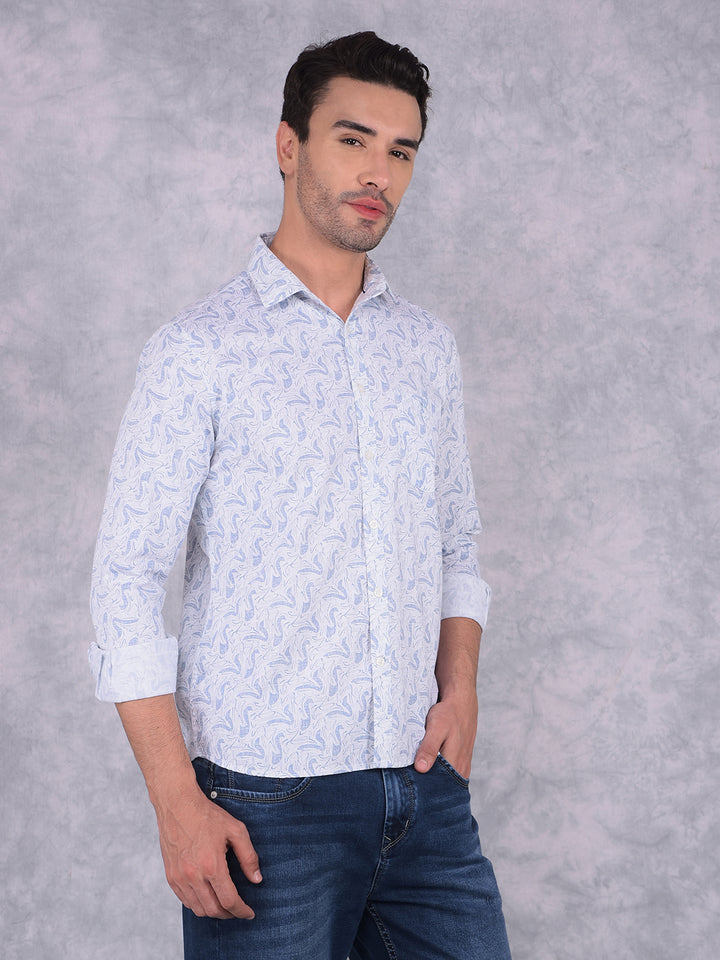 Blue Printed 100% Cotton Shirt-Men Shirts-Crimsoune Club