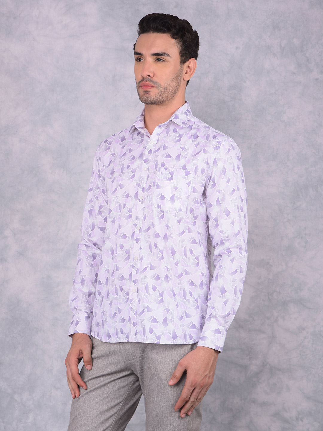 Purple Printed 100% Cotton Shirt-Men Shirts-Crimsoune Club