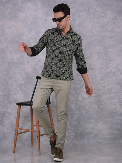Green Floral Print 100% Cotton Shirt-Men Shirts-Crimsoune Club