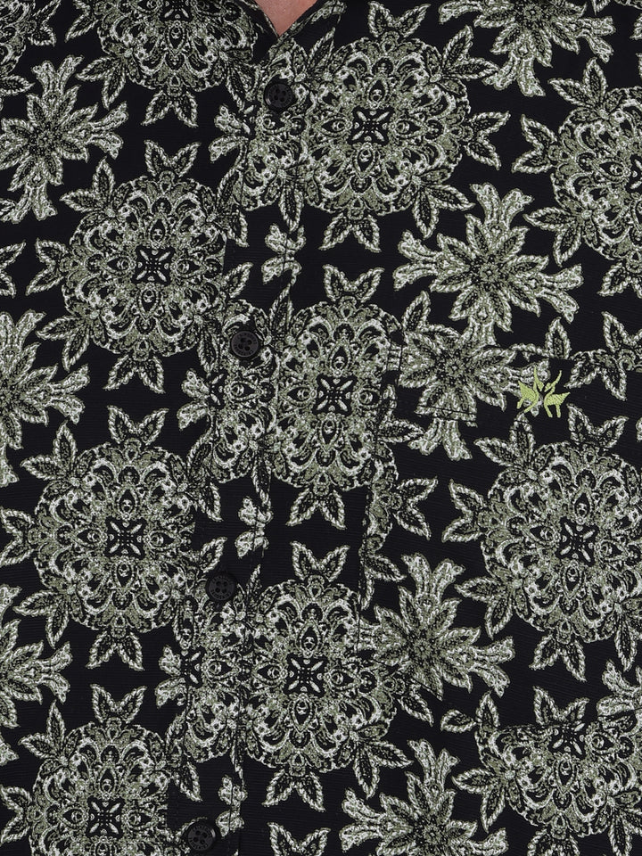 Green Floral Print 100% Cotton Shirt-Men Shirts-Crimsoune Club