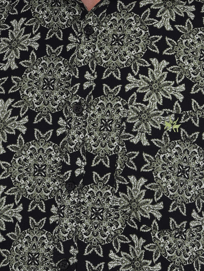 Green Floral Print 100% Cotton Shirt-Men Shirts-Crimsoune Club