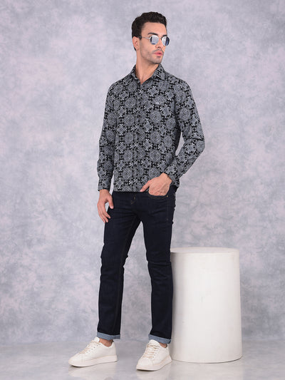 Grey Floral Print 100% Cotton Shirt-Men Shirts-Crimsoune Club