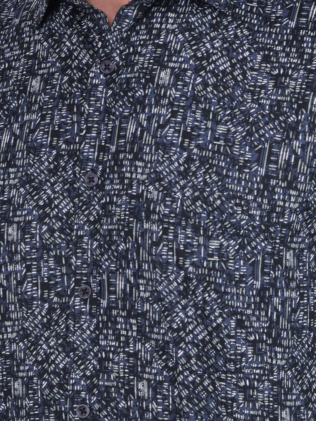 Navy Blue Printed 100% Cotton Shirt-Men Shirts-Crimsoune Club
