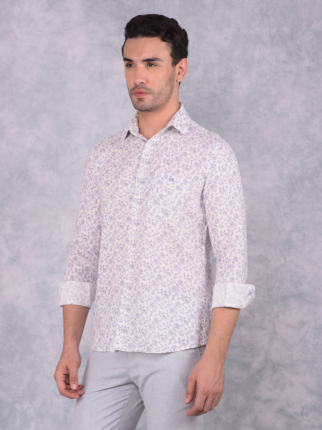 Purple Floral Print Shirt-Men Shirts-Crimsoune Club