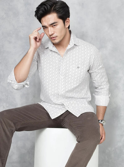 Olive Printed 100% Cotton Shirt-Men Shirts-Crimsoune Club