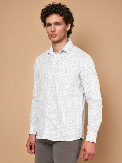 Olive Printed 100% Cotton Shirt-Men Shirts-Crimsoune Club