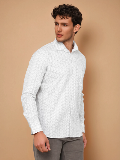 Olive Printed 100% Cotton Shirt-Men Shirts-Crimsoune Club