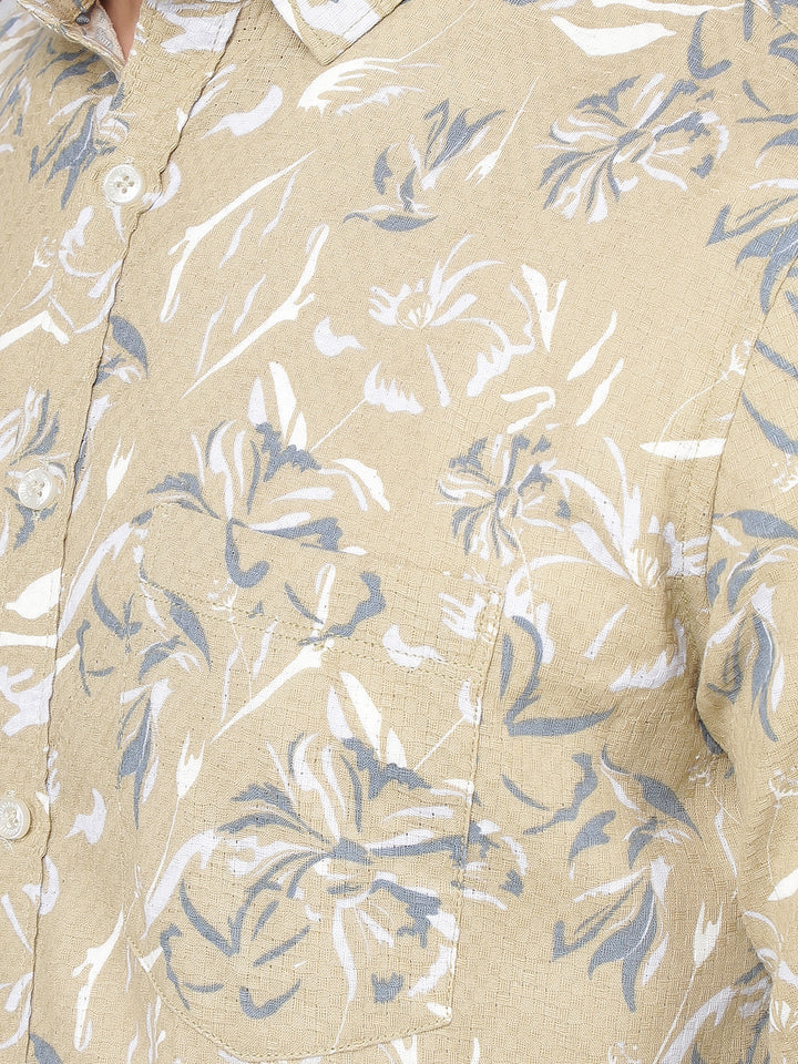 Beige Floral Print Shirt-Men Shirts-Crimsoune Club