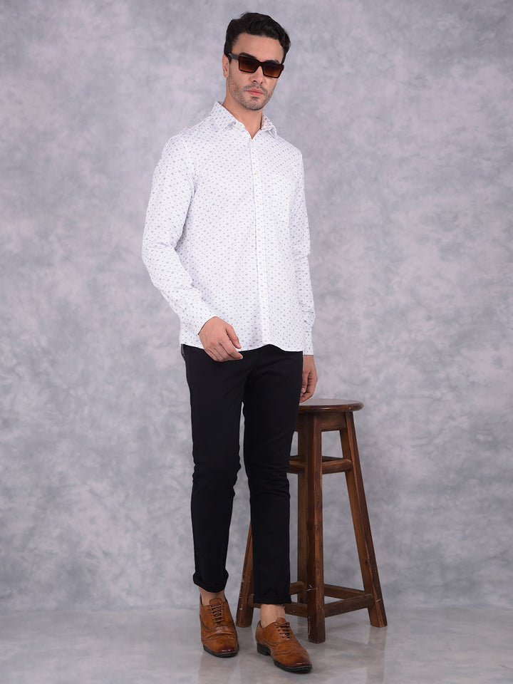 White Floral Print 100% Cotton Shirt-Men Shirts-Crimsoune Club