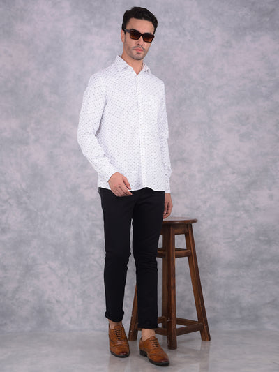 White Floral Print 100% Cotton Shirt-Men Shirts-Crimsoune Club
