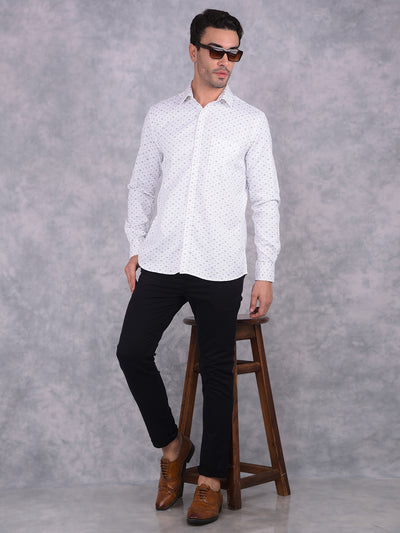 White Floral Print 100% Cotton Shirt-Men Shirts-Crimsoune Club