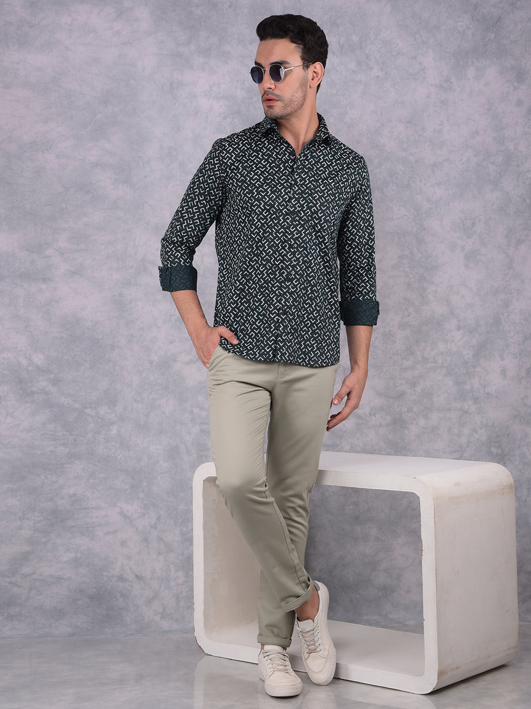Blue Printed 100% Cotton Shirt-Men Shirts-Crimsoune Club