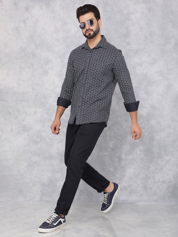 Navy Blue Printed Shirt-Men Shirts-Crimsoune Club