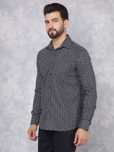Navy Blue Printed Shirt-Men Shirts-Crimsoune Club