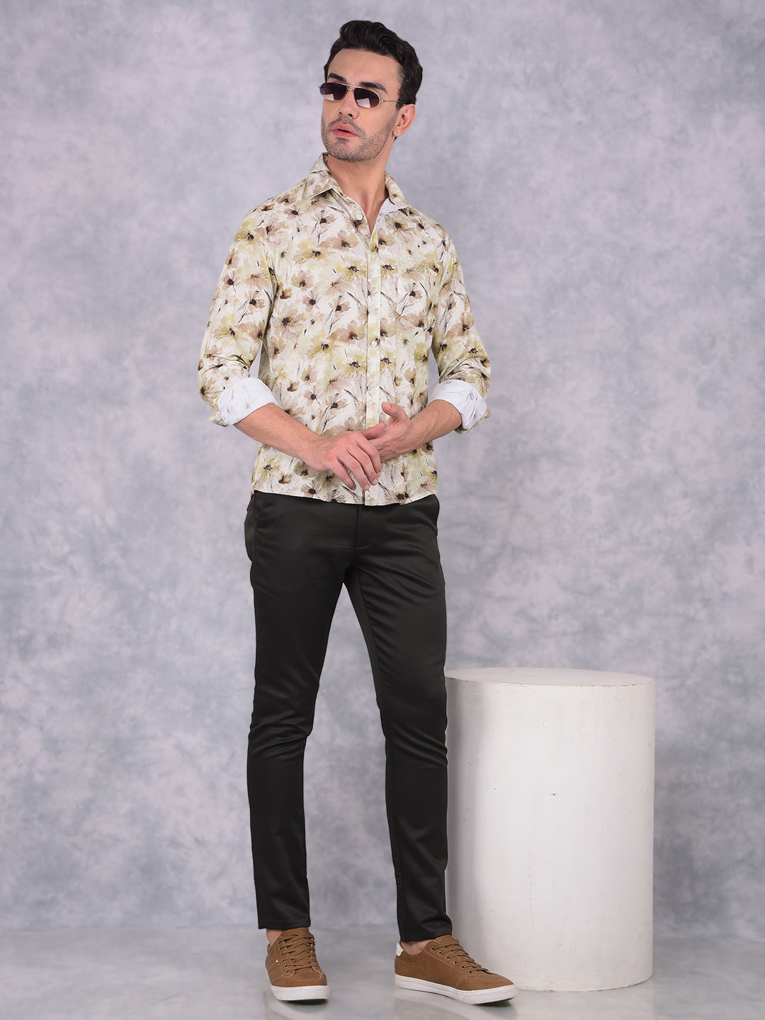 Multi-Color Floral Print 100% Cotton Corduroy Shirt-Men Shirts-Crimsoune Club