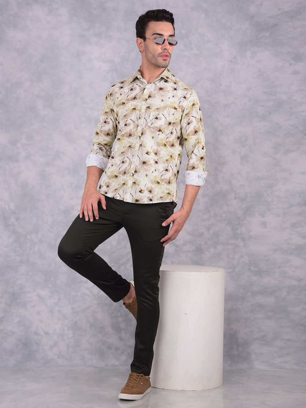 Multi-Color Floral Print 100% Cotton Corduroy Shirt-Men Shirts-Crimsoune Club