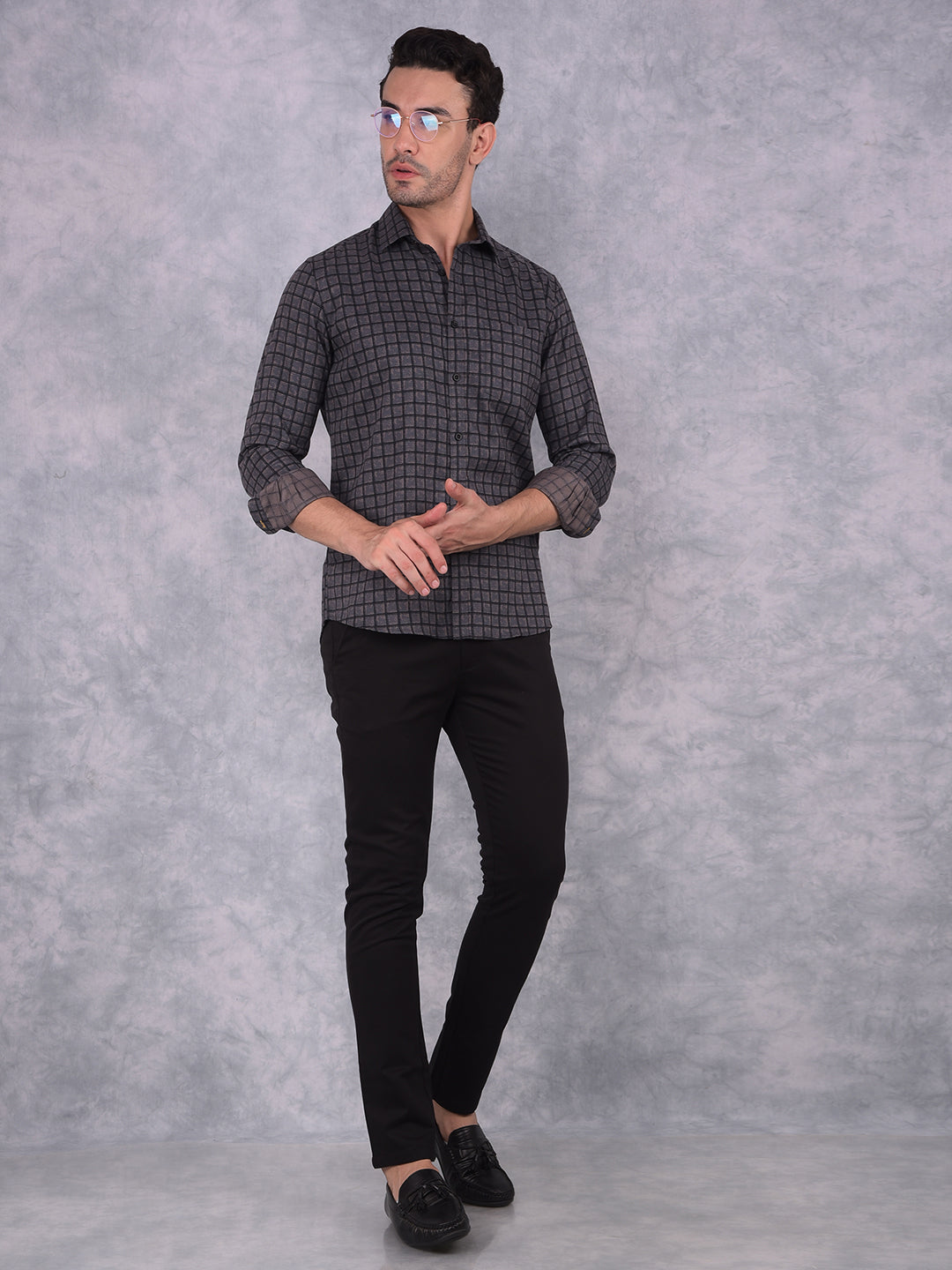 Black Checked Shirt-Men Shirts-Crimsoune Club