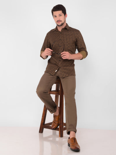 Brown Checked Check Shirt-Men Shirts-Crimsoune Club