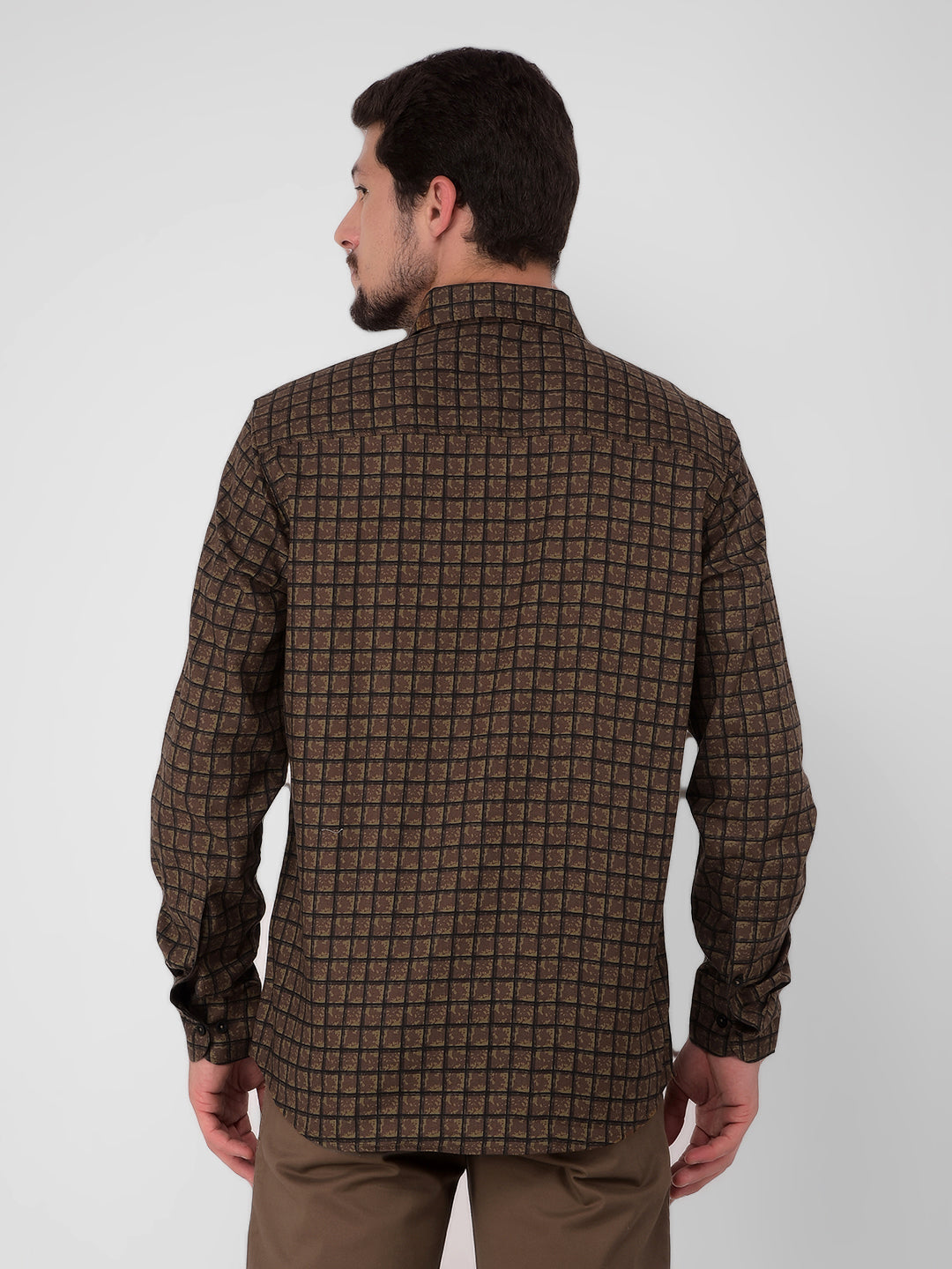 Brown Checked Check Shirt-Men Shirts-Crimsoune Club