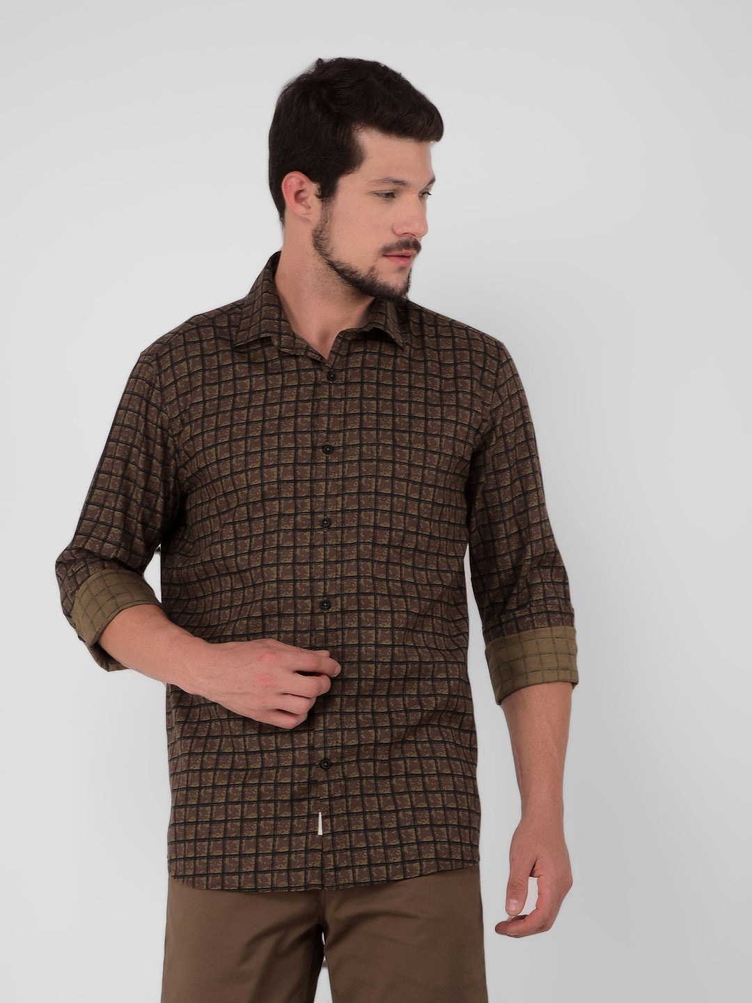 Brown Checked Check Shirt-Men Shirts-Crimsoune Club