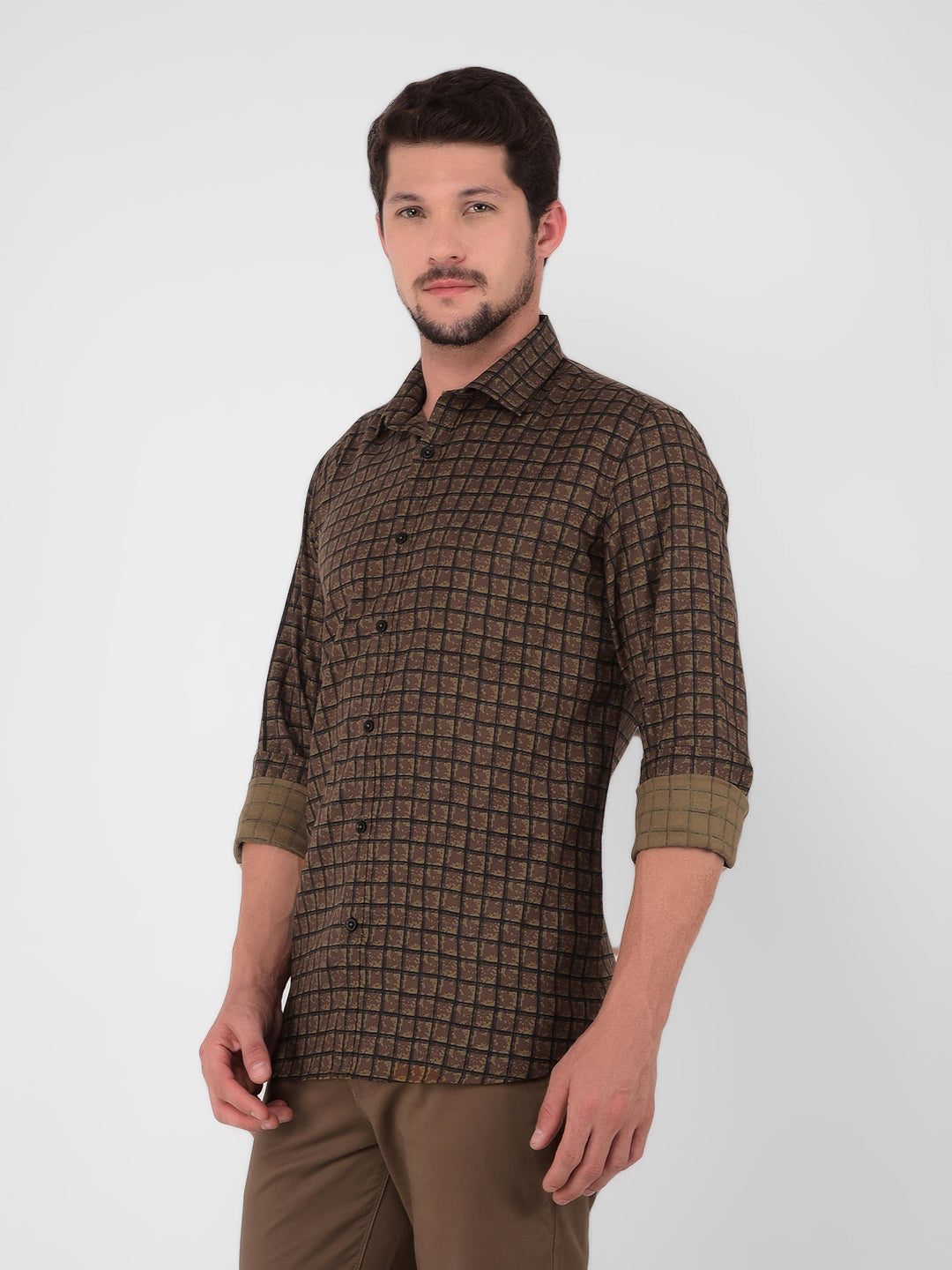 Brown Checked Check Shirt-Men Shirts-Crimsoune Club
