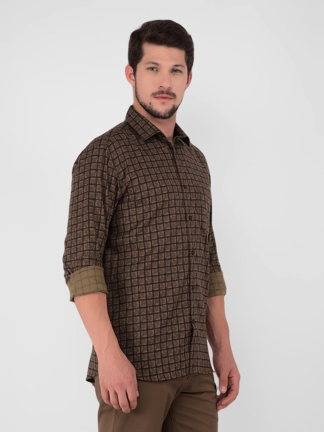 Brown Checked Check Shirt-Men Shirts-Crimsoune Club