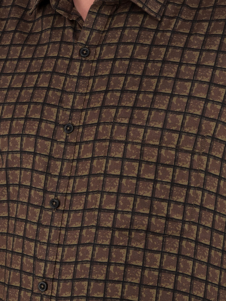 Brown Checked Check Shirt-Men Shirts-Crimsoune Club