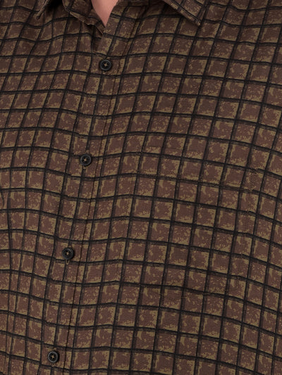 Brown Checked Check Shirt-Men Shirts-Crimsoune Club
