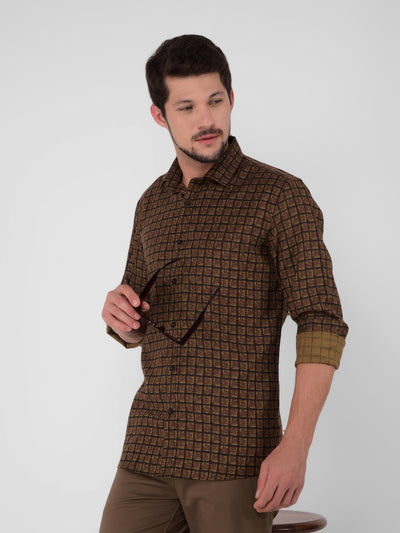 Brown Checked Check Shirt-Men Shirts-Crimsoune Club