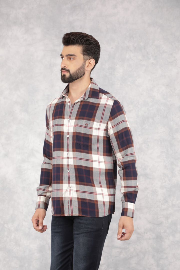 Brown Checked 100% Cotton Shirt-Men Shirts-Crimsoune Club