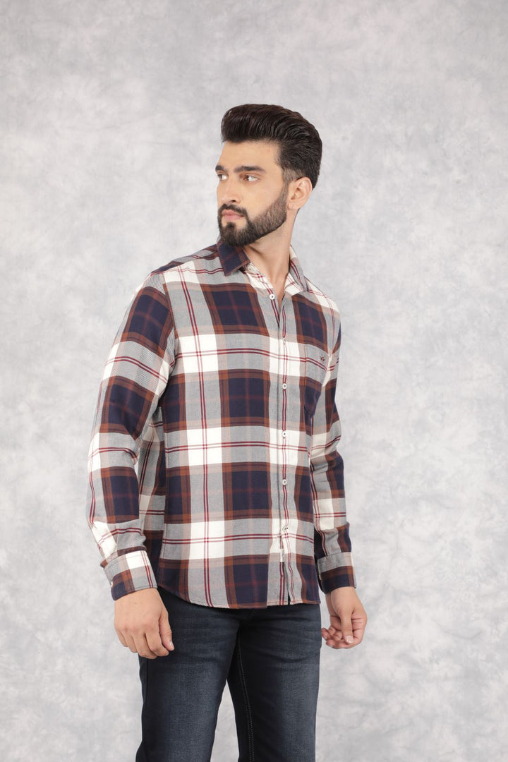 Brown Checked 100% Cotton Shirt-Men Shirts-Crimsoune Club