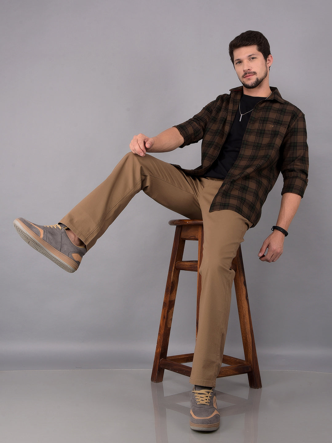 Green 100% Cotton Checked Shirt-Men Shirts-Crimsoune Club