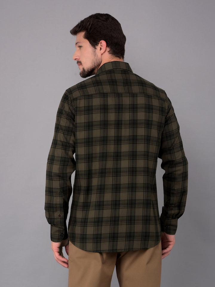 Green 100% Cotton Checked Shirt-Men Shirts-Crimsoune Club