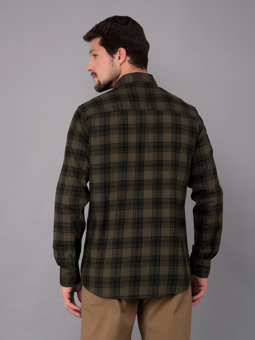 Green 100% Cotton Checked Shirt-Men Shirts-Crimsoune Club
