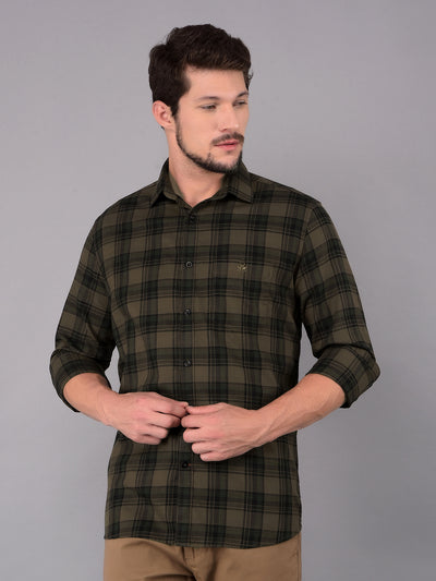 Green 100% Cotton Checked Shirt-Men Shirts-Crimsoune Club