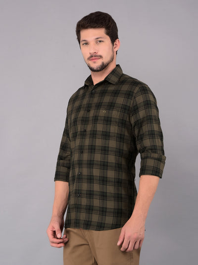 Green 100% Cotton Checked Shirt-Men Shirts-Crimsoune Club