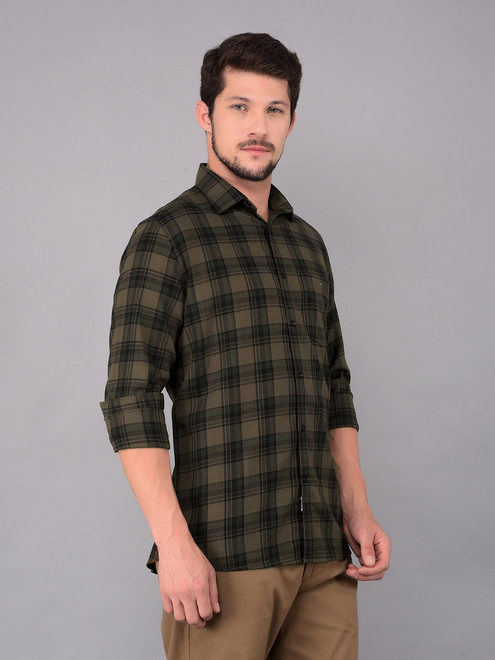 Green 100% Cotton Checked Shirt-Men Shirts-Crimsoune Club