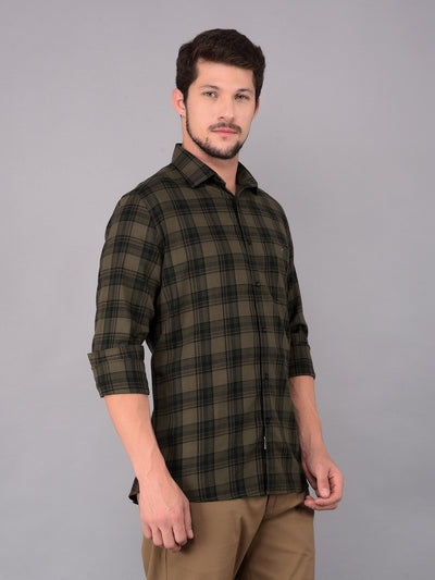 Green 100% Cotton Checked Shirt-Men Shirts-Crimsoune Club
