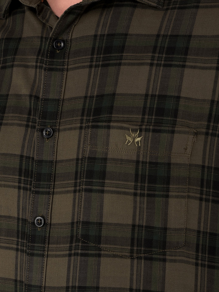 Green 100% Cotton Checked Shirt-Men Shirts-Crimsoune Club