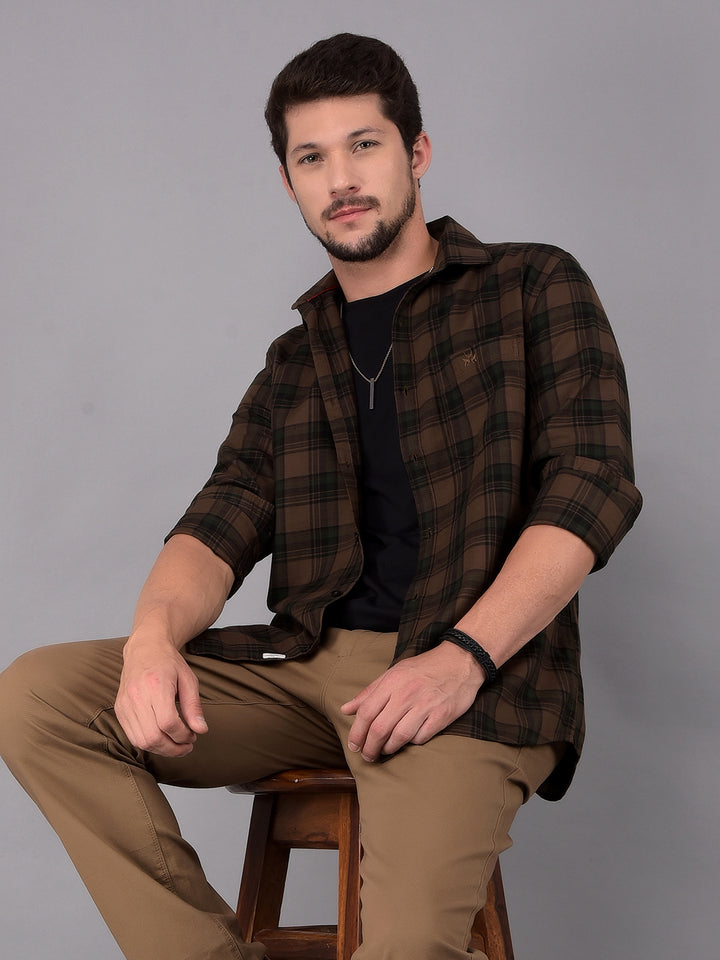 Green 100% Cotton Checked Shirt-Men Shirts-Crimsoune Club