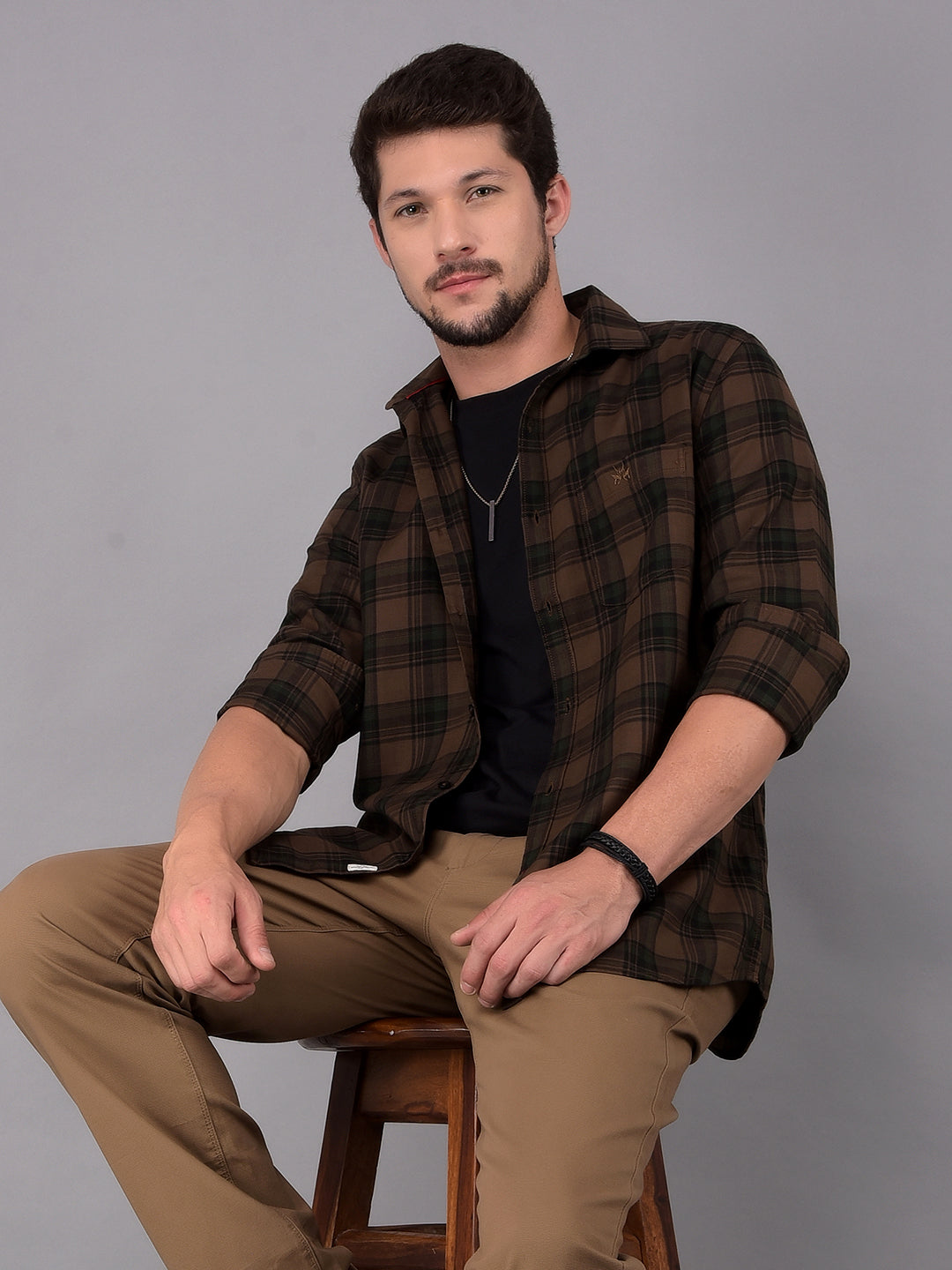 Green 100% Cotton Checked Shirt-Men Shirts-Crimsoune Club